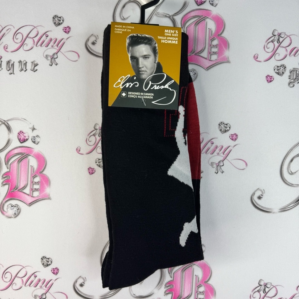 Elvis Presley socks singing dance red white Men's Black socks one size fits all